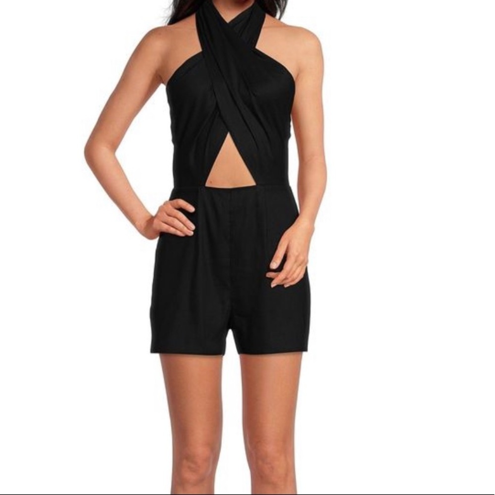 Halter Neck Tie Back Detail Sleeveless Linen Romper {BLACK} {Never been worn}